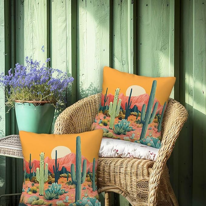 Cactus Throw Pillow Cover 18x18 Set of 2, Cushion Case for Couch, Sofa, Bed and Living Room, Zipper Closure Pillow Cases, Desert Home Decor for All Season