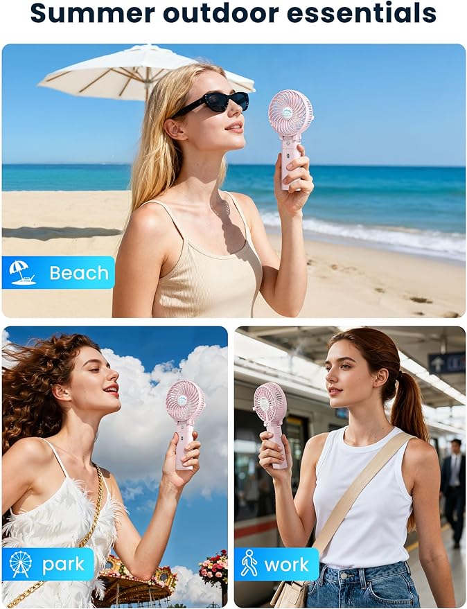 HandFan 5200mAh Handheld Fan Rechargeable, 20H Runtime Hand Fan, 3 Speeds Strong Airflow, Personal 180° Foldable Portable Fans for Travel/Summer/Concerts/Lash/Commute, Gifts for Women (Cherry Pink)