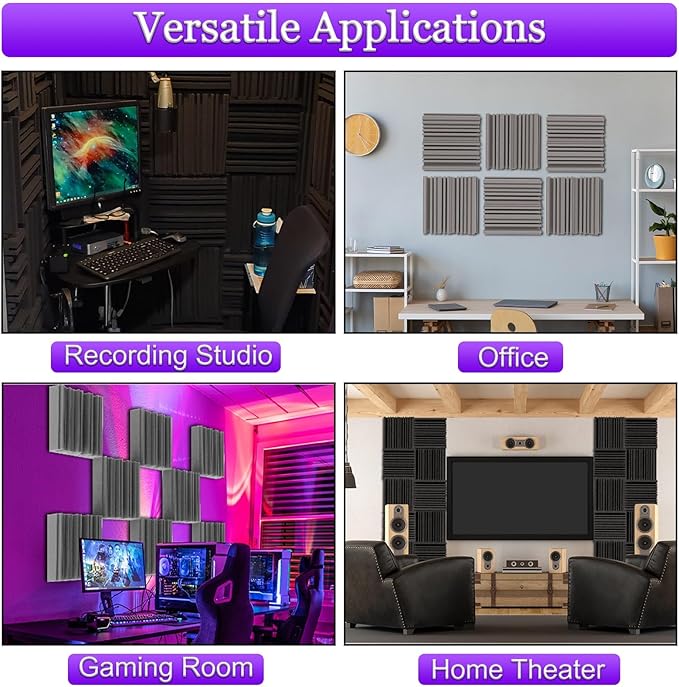 TroyStudio Self-adhesive Acoustic Foam Panels, 12 X 12 X 2 Inches 18 Pcs Broadband Sound Absorbing Foam, Dense Soundproof Padding Tile, Recording Studio Foam Absorber, Groove Decorative Wall Panel