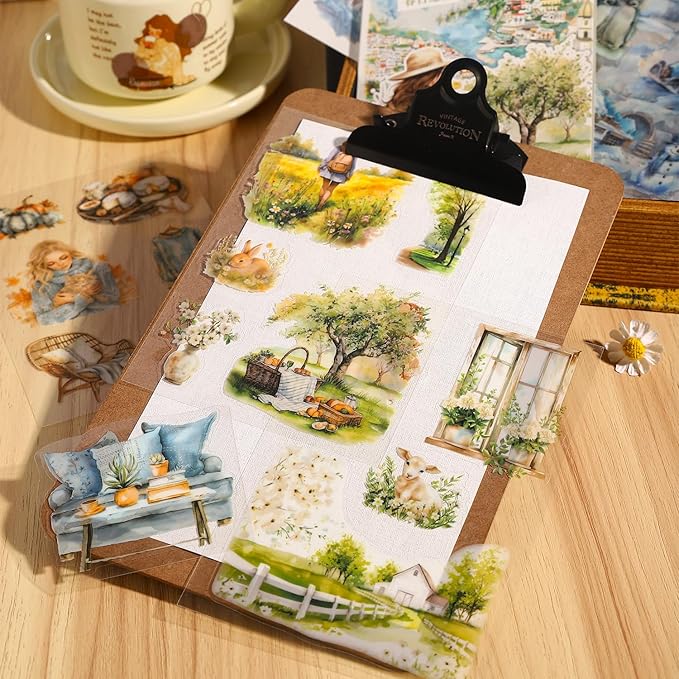 MiyouLuna Seasons Journey Pre-Cut PET Sticker Set, 80 Sheets of Seasonal Travel-Themed Stickers for Scrapbooking, Journaling, DIY Crafts, and Junk Journal Ephemera