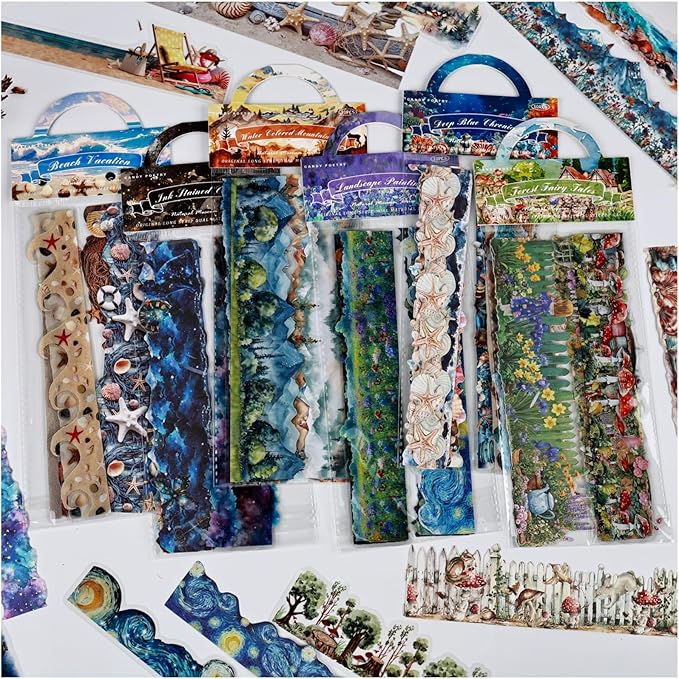 Dwpetzo Large Seasonal Nature Landscape Stickers for Journaling, 60 Sheets Dual Materials Transparent PET and Craft Paper Stickers for Junk Journal, Collage, Aesthetic Crafts Arts