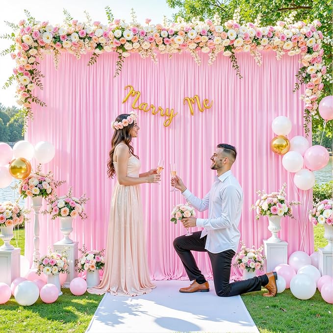 8 Panels Pink Backdrop Curtain for Parties Baby Shower Wrinkle Free Pink Photo Curtains Backdrop Drapes Fabric Decoration for Wedding Birthday Party 40ft(W) x 10ft(H)