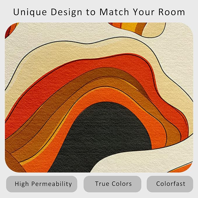 70s Retro Rug Large 8x10 Psychedelic Funky 1970s Abstract Pattern Area Rugs for Living Room, Bedroom, 70s Retro Home Decor Accessories Indoor Carpet, Non Slip & Machine Washable, GD0343