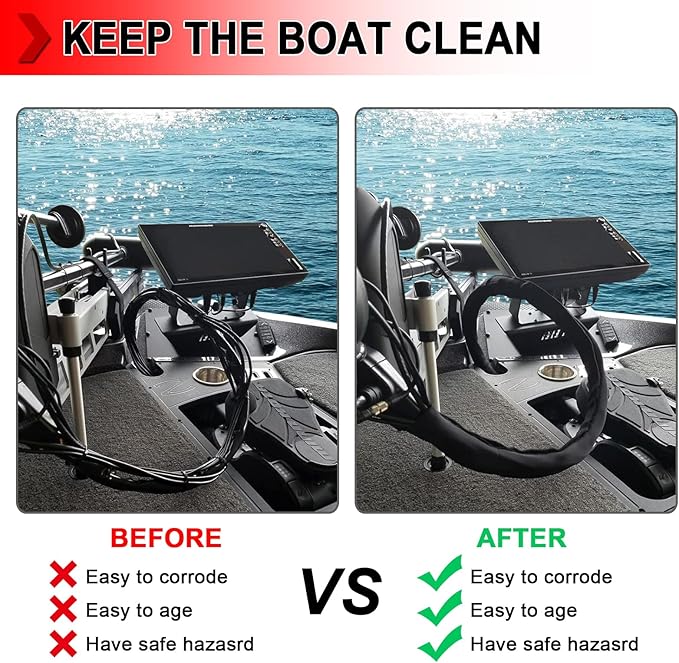 6 PCS Trolling Motor Cable Organizer Sleeve, 60" L Neoprene Troll Sleeve Trolling Motor Wire Cover, Cable Management Sleeve Wrap for Cover Wire and Extension Cords
