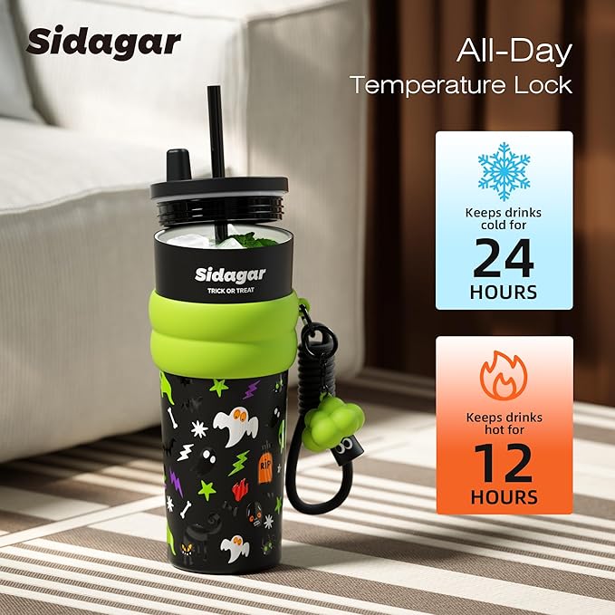 24 oz Tumbler with Lid and Straw, Insulated Coffee Mug Leak Proof, Portable Iced Travel Water Bottle, Reusable Thermal Coffee Cup, Gift for Women, Halloween