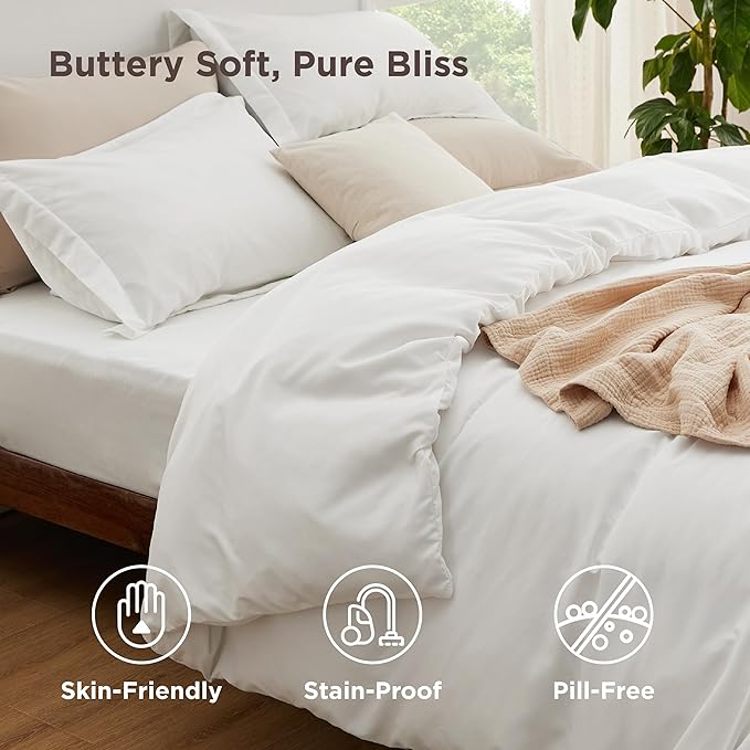 Bedsure Duvet Cover with Fitted Sheet Full - Deep Pocket, Hotel Luxury Soft Double Brushed Bedding Set with Zipper Closure, Includes 1 Duvet Cover, 1 Fitted Sheet, 2 Pillow Shams, NO Comforter, White