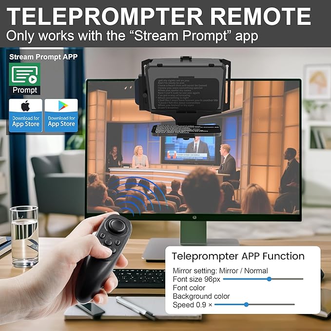 8-Inch Mobile Teleprompter, 3-in-1 Handheld/Desktop/Monitor Modes, HD 70/30 Optical Beam Splitter, Remote Control Support, Compatible with iOS & Android Tablets