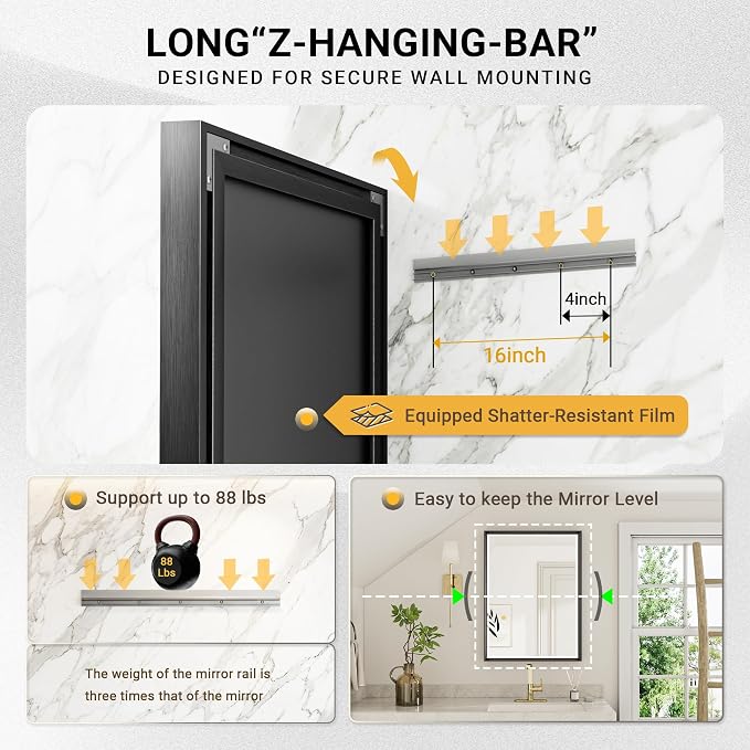 Black Framed Mirror for Bathroom 36x36 Inch Square Beveled Bathroom Mirror, Matte Black Metal Frame Bathroom Mirror, Shatterproof Black Mirror for Bathroom Wall