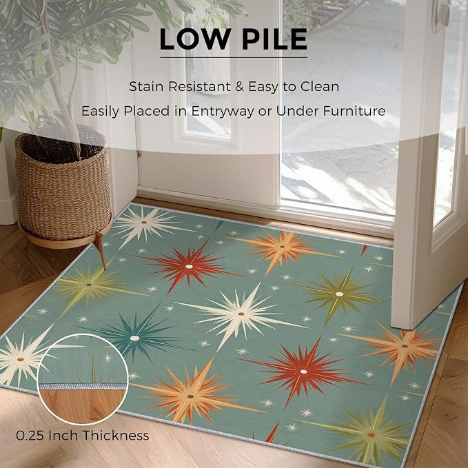 Mid Century Modern Rugs for Living Room Decor, 6x9 ft, Retro Atomic Geometric Area Rugs for Bedroom, Soft Non Slip Washable 1950s MCM Starburst Carpet Home Decorations D-g48