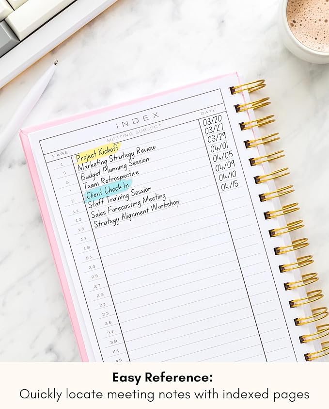 Lamare Meeting Notebook for Work Organization – Perfect Work Notebook for Note Taking & Meeting Planner for Productivity