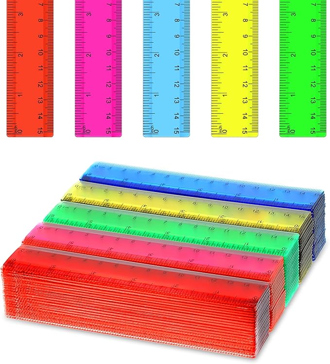 150 Pcs 6 Inch Rulers Bulk, Clear Plastic Assorted Color Metric Rulers with Inches Centimeters Millimeter, Flexible Small Straight Rulers, First Day of School Gift for Students