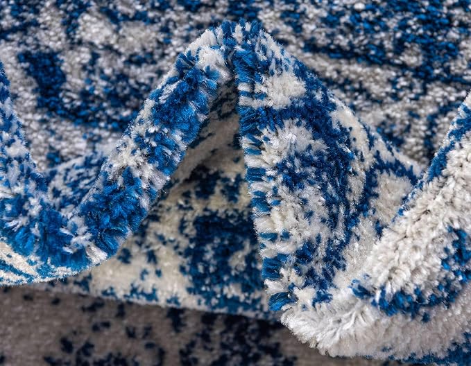 Unique Loom Bromley Collection Area Rug - Wells (2' x 13' 1" Runner, Ivory and Blue/ Ivory)