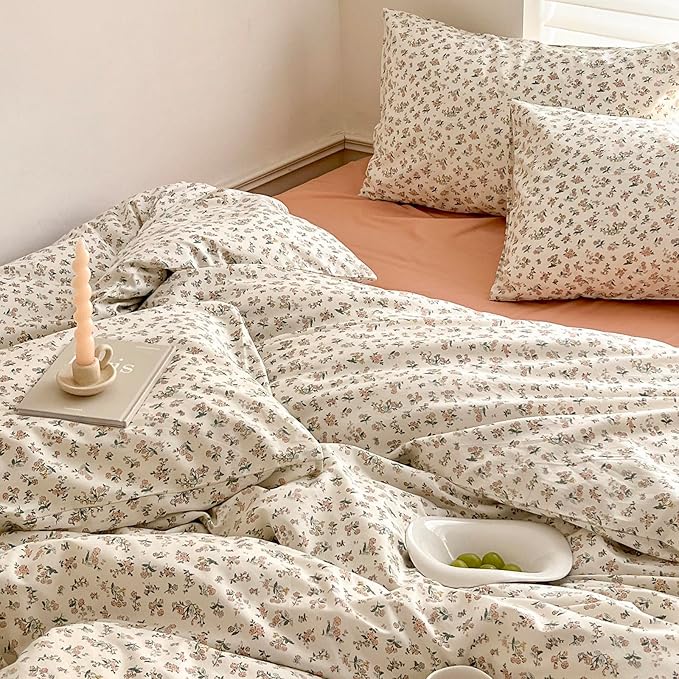 LifeTB Vintage Style Boho Floral Comforter Set King Fluffy Soft Pink Floral Bedding Set Aesthetic Flower Botanical Comforter with 2 Pillowcases Farmhouse Boho Bedding Comforter King Size