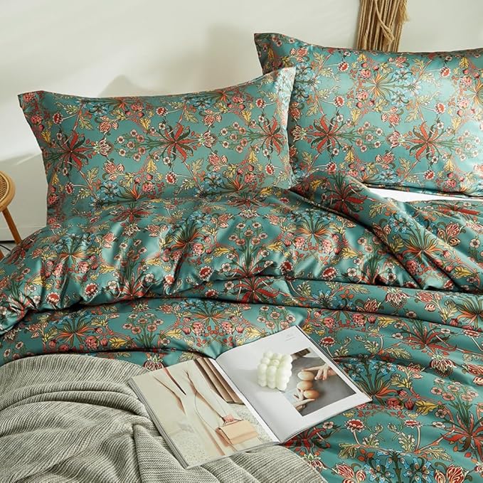 Vintage Floral Comforter Set King 3 Pieces Boho Bedding Comforter Chic Botanical Flower Comforter with 2 Pillowcases Fluffy Soft Famhouse Bedding Set Aesthetic Floral Boho King Size Comforter Set