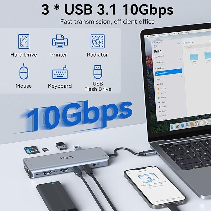 Selore USB C Docking Station Dual Monitor - 13-in-1 Triple Display 3 Monitors with Dual HDMI, DP, 100W PD, Gigabit Ethernet, 10Gbps USB A/C Ports -Laptop Docking Stations for Dell, HP, Lenovo, MacBook