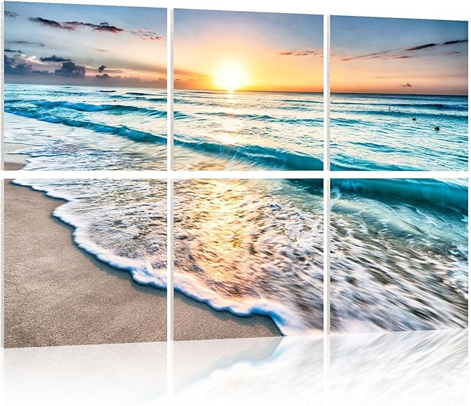 YPY Acoustic Panels: Beach Wall Art Sound Proofing Panels for Walls - Noise Absorbing Decorative Soundproofing - Acoustical Treatment for Recording Studio - 6 Pack - 24"x24"