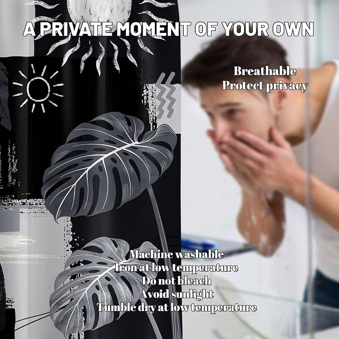 Small Stall Narrow Shower Curtain Black and Gray Stand Up Dark Black and Grey Abstract Shower Curtains for Rv Camper Bathroom Decor Sets, Waterproof Cloth Fabric with Hooks, 36 x 72 Inch