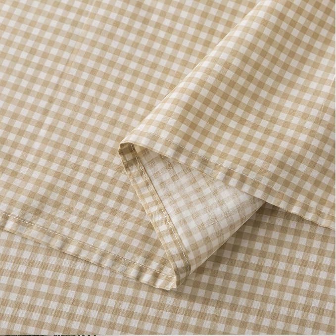FADFAY Brown Plaid Queen Size Sheets 100% Cotton Geometric Checker Bedding Teens Grid White Gingham Pattern College Bedding Deep Pocket Sheets with 2 Pillowcases Ultra Soft 4pcs, Queen Size
