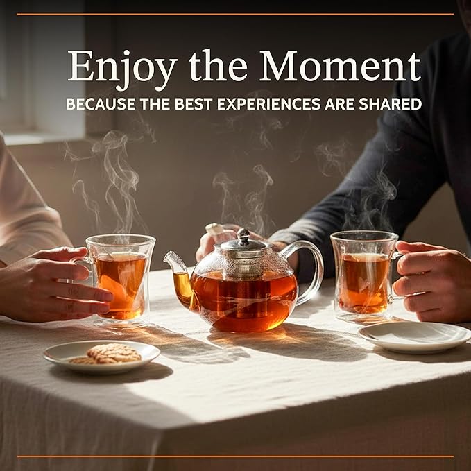 James Bentley Glass Coffee and Tea Set – Borosilicate Glass Teapot Set for Adults with 40oz Teapot & 4 Insulated Glasses, Stainless Steel Strainer for Bags and Loose Tea– Microwave, Dishwasher Safe