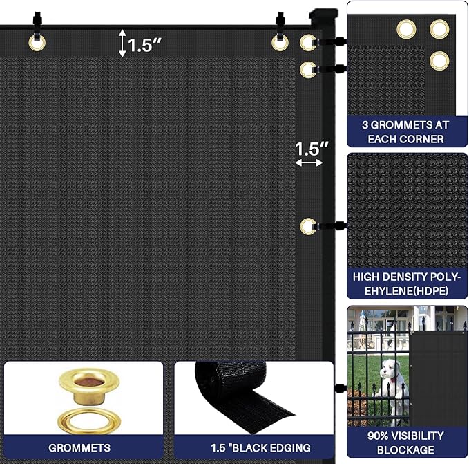 Windscreen4less Privacy Fence Screen Heavy Duty Windscreen Fencing Mesh Fabric Shade Net Cover with Brass Grommtes for Outdoor Wall Garden Yard Pool Deck, 6'x291' Black