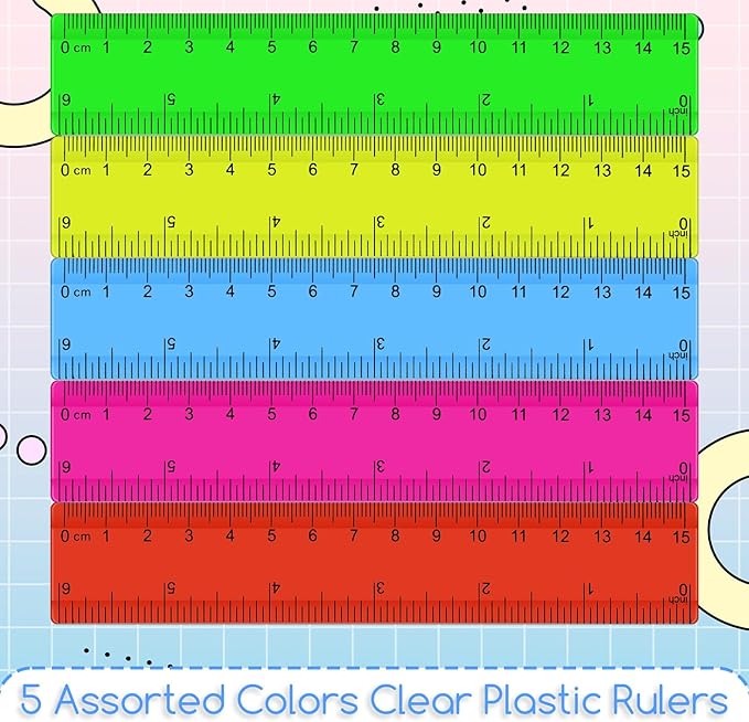 150 Pcs 6 Inch Rulers Bulk, Clear Plastic Assorted Color Metric Rulers with Inches Centimeters Millimeter, Flexible Small Straight Rulers, First Day of School Gift for Students