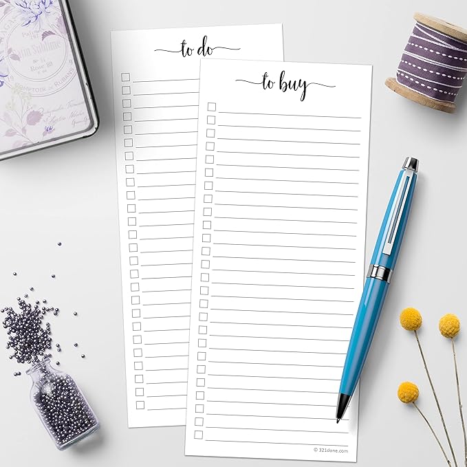 321Done (1 To Do (1) To Buy List Notepad 2-Pack - 3.7x8.5 (Slim, Skinny, Handheld - College Ruled) - Minimalist Memo Pad for ToDos, Tasks, Shopping, Grocery, Organizing, Planning - Made in the USA