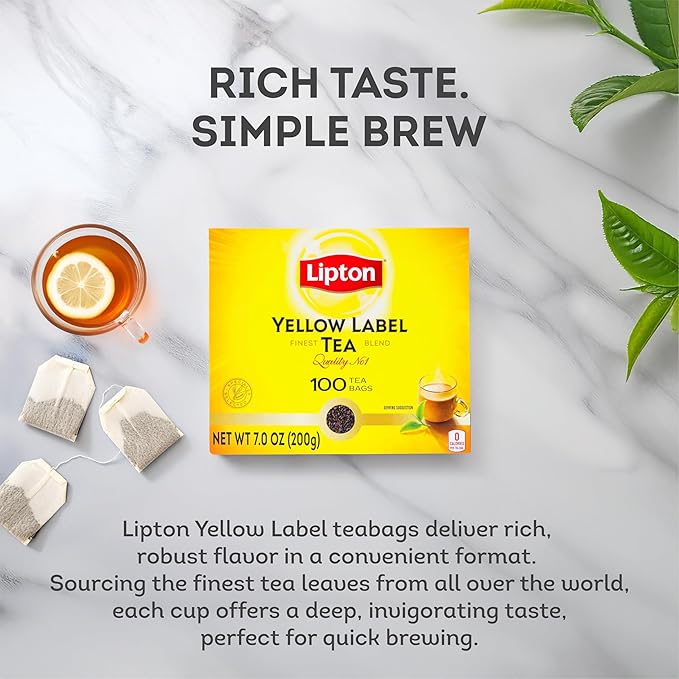 Lipton Yellow Label International Blend | Lipton Tea Bags |Black Tea| Premium Quality | 200 Grams (Pack of 1)