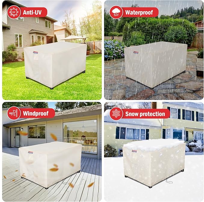 Youlvy Fire Pit Cover Rectangular 58 Inch - Waterproof Outdoor Fire Table Cover Rectangle Heavy Duty, 600D Patio Propane Gas Firepit Cover Rectangular Tear Weather Resistant - 58 x 20 x 18 Inch Beige