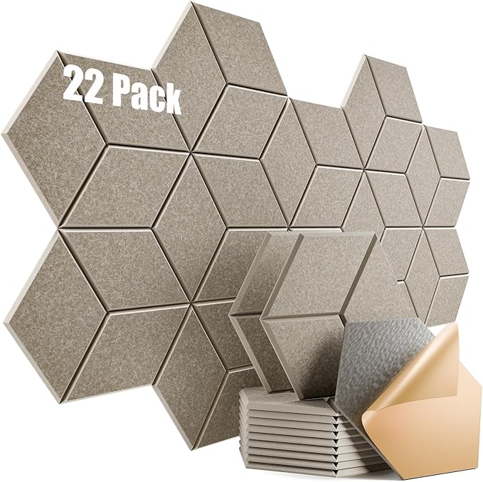 22 Pack Self-Adhesive Acoustic Panels 12" X 10" X 0.4" - Sound Proof Foam Panels with High Density, Y-Lined Design, Flame Resistant, Absorb Noise and Eliminate Echoes(Camel)