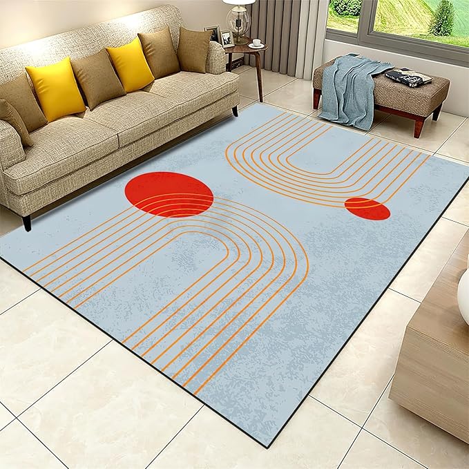 Retro Medieval Blue Area Rug, Abstract Boho Sun Non Slip Bedroom Rugs, Breathable Durable Carpet for Indoor Study Living Room Office Decor Rug - 4 ft x 6 ft