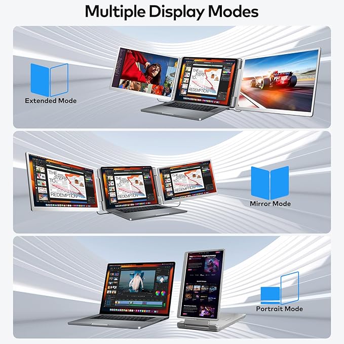 Laptop Screen Extender, 15.6" FHD Laptop Monitor Extender, Triple Portable Monitor for 12"-18.5" Laptops, Plug & Play, 360° Rotation Screen, Compatible with MacOS/Wins/Switch/Surface
