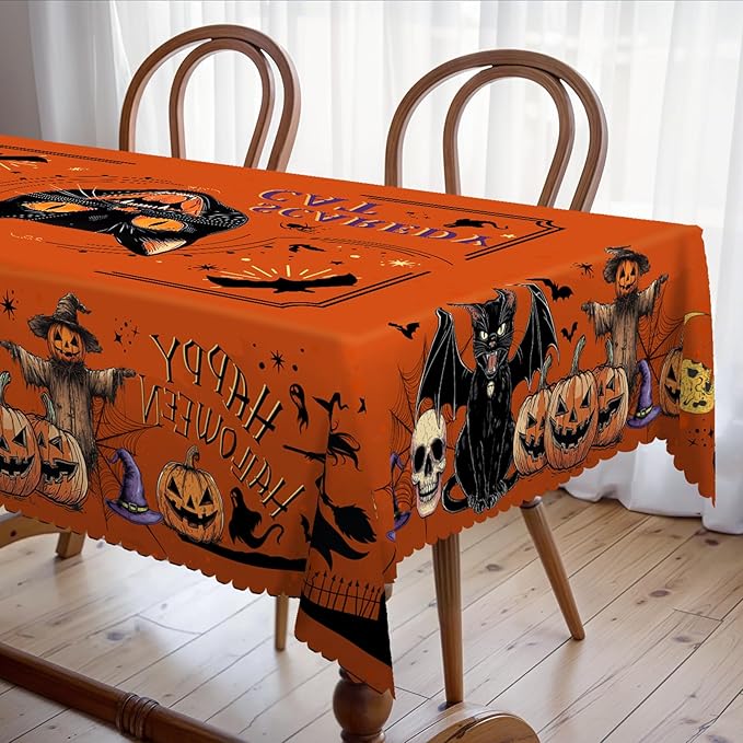 Eikione Rectangular Tablecloth 152x220inch, Halloween Cat Tablecloth Waterproof and Wrinkle-Free, Table Covers, Summer Decorations for Home Dining