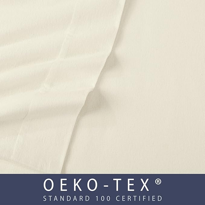 Market & Place 100% Turkish Cotton Flannel Sheet Set | 4 Piece Deep Pocket Solid Cozy Winter Bed Sheets | Double Brushed for Extra Softness & Comfort | Chalet Collection (Queen, Ivory)