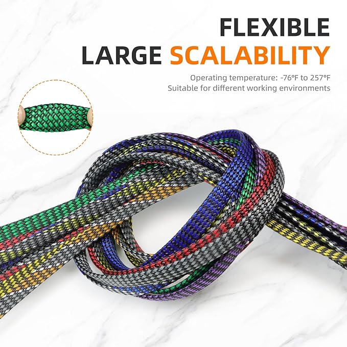 Braided Expandable Cable Sleeve, 25ft PP Cotton and PET Braided Cable Management, Flexible Mesh Wire Loom and Cable Protector for TV, Computer, Home Theater, Automotive (Green, 1/8")