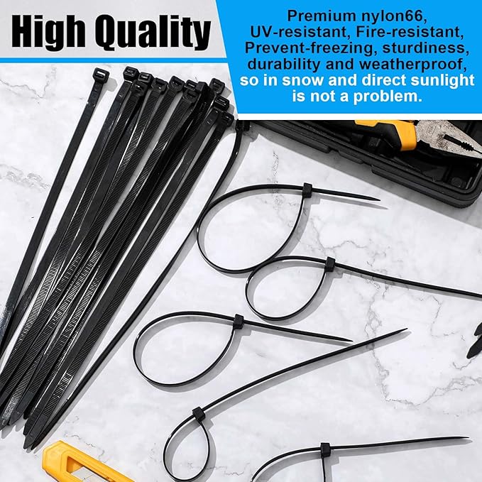Reallnaive 500 Pcs 6 Inch Zip Ties Heavy Duty 120 Lbs Tensile Strength Black Nylon Wire Cable Ties Bulk for Indoor Outdoor