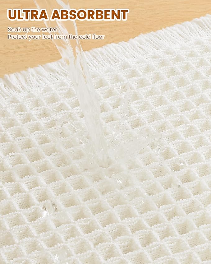 Smiry Waffle Bath Mat 30x20, Extra Soft Absorbent Bathroom Rugs, Non Slip Machine Washable Quick Dry Bath Rugs for Bathroom Floor, Tub, Shower, Home Decor Accessories, Cream