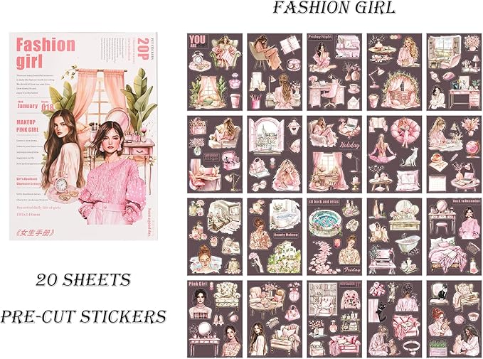 Auguro 4 Books for Girls journaling People Stickers for Scrapbooking 480 Pre-Cut Pet Transparent Stickers for journaling Scrapbooking Supplies