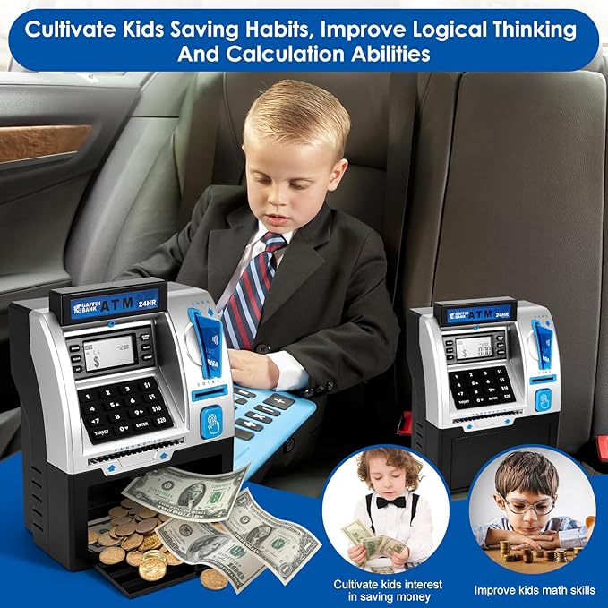 ATM Piggy Bank for Real Money – Mini ATM Bank Machine with Card & PIN, Coin & Note Recognition, Balance Calculator – Fun Electronic ATM Savings Bank for Teenagers & Adults