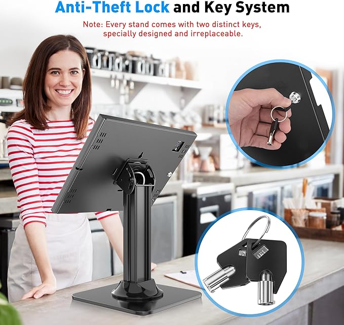 AboveTEK Anti-Theft iPad Kiosk Stand – POS iPad Security Stand – Heavy Duty Base, 360° Swivel, 75° Tilt Bracket – Perfect for Retail Business (Black) (Black, 12.9"/13" iPad & 12.4" Galaxy Tab)