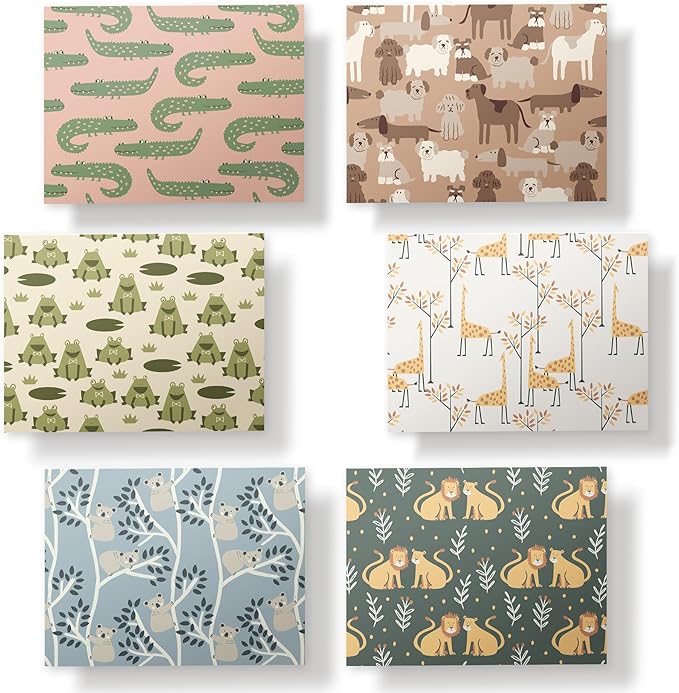 Twigs Paper - Assorted Animal Pattern Greeting Cards - Stationery Cards with Envelopes - Thank You Card - Blank Note Cards - Greeting Cards for All Occasions - Made in USA (5.5 x 4.25, Set of 12)