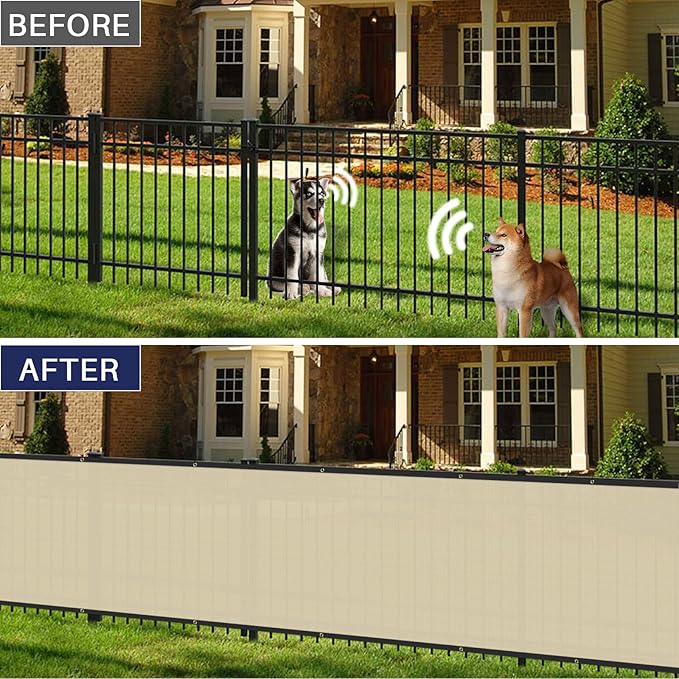 Windscreen4less Privacy Fence Screen Heavy Duty Windscreen Fencing Mesh Fabric Shade Net Cover with Brass Grommtes for Outdoor Wall Garden Yard Pool Deck, 6'x214' Beige