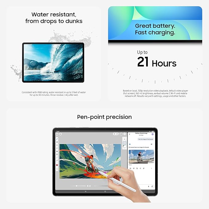 SAMSUNG Galaxy Tab S10 FE+ 13.1” 256GB WiFi Android Tablet, Large Display, Long Battery Life, Exynos 1580 Processor, IP68, Water-Resistant, 90 Hz Refresh, S Pen for Note-Taking, US Version, Gray