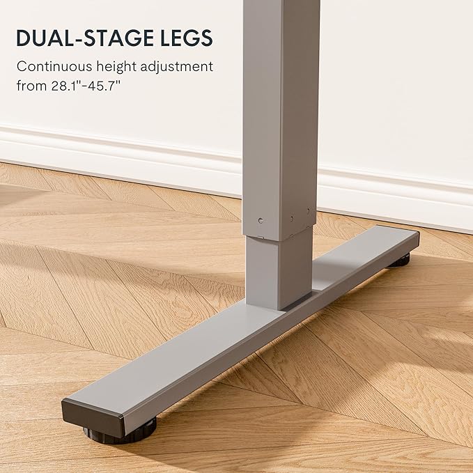 FLEXISPOT EN1 One-Piece Standing Desk 48 x 24 Inches Height Adjustable Electric Desk (Silver Frame + Marble Grey Top, 2 Packages)