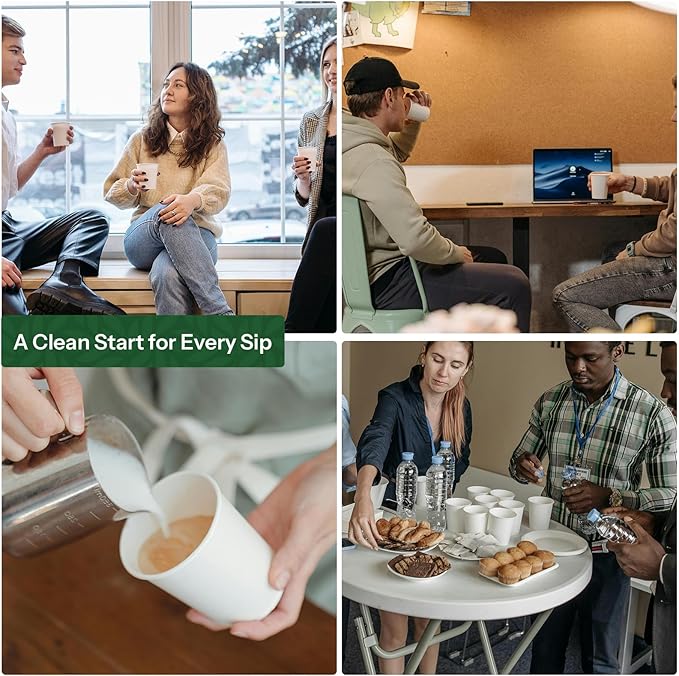 Finepak White Paper Cups 8 oz Disposable Coffee Cups, 300 Pack BPA Free Hot Cups, 300GSM Thickened White Disposable Cups, Bulk Small Drink Cups for Everyday Office Coffee Bar Supply Party Essentials
