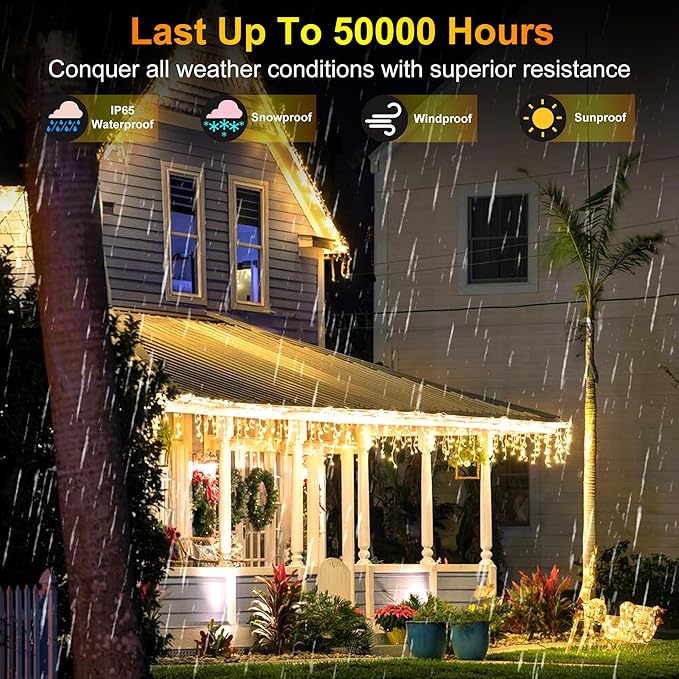 1620 LED Christmas Outdoor Lights with 360 Drops, 164ft Hanging Curtain Lights with 8 Modes Timer & Memory, Waterproof Christmas Fairy Lighs for House Roof Holiday Yard Wedding Decor (Warm White)