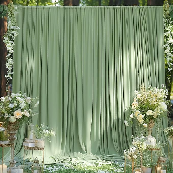 8 Panels Sage Green Backdrop Curtain for Parties Wrinkle Free Dark Green Photo Curtains Backdrop Drapes Fabric Decoration for Weding Baby Shower Birthday Party Photography 40ft(W) x 10ft(H)
