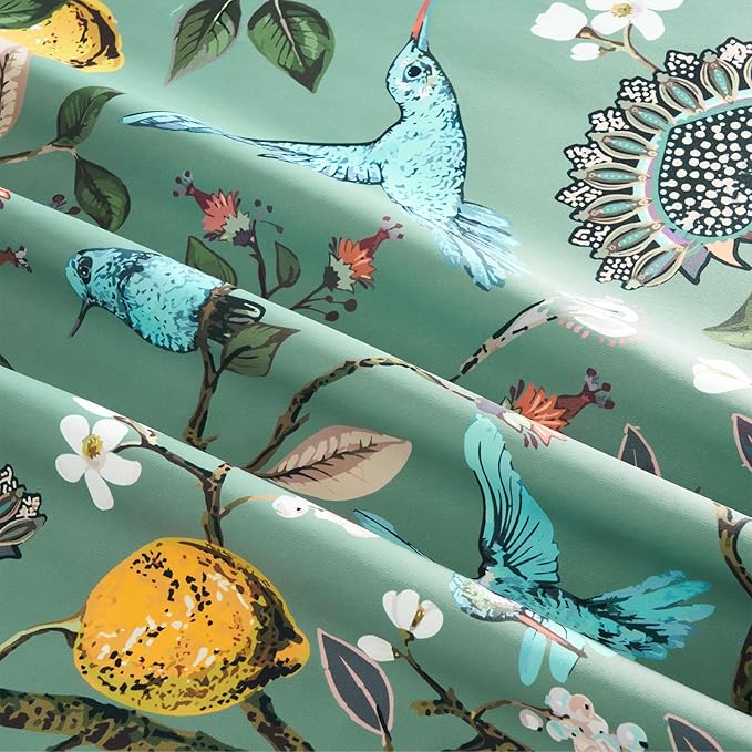 90 Inches Long Curtains 2 Panels for Living Room Botanical Hummingbird Luxury Whimsical Floral Printed Pinch Pleated Drapes for Bedroom Thermal Insulated Window Curtains Sage Green