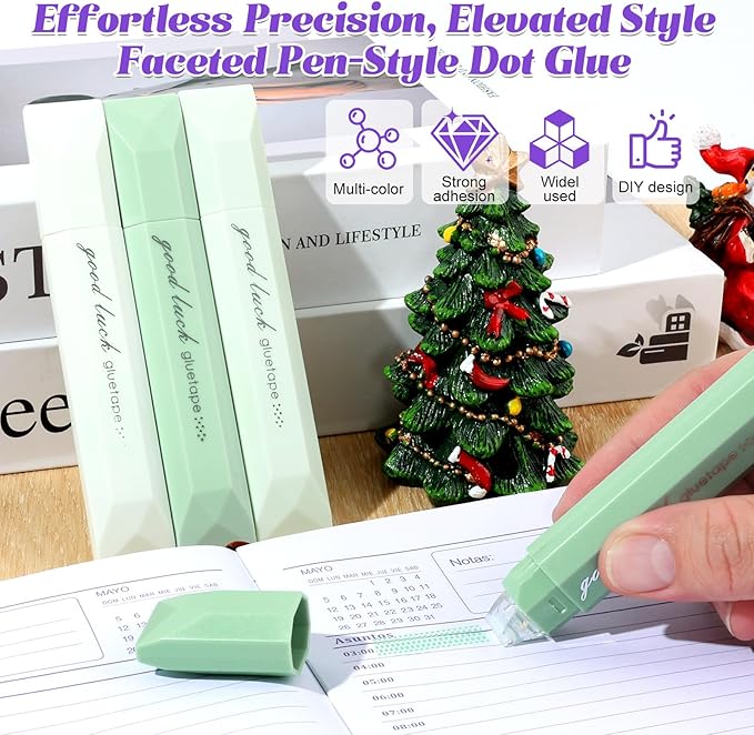 4PCS Double Sided Tape Pen, Strong Double Sided Tape Pens, New Gradient Color Double Side Tape Roller for Gift Wrapping, Junk Journals, Essential Scrapbooking Supplies, School Office (Green)