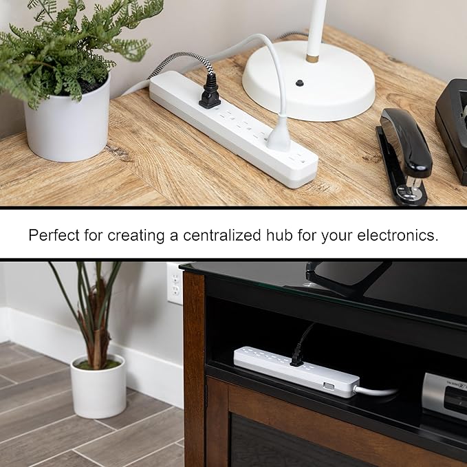 GE 6-Outlet Surge Protector, 6 Ft Extension Cord, 540 Joules, Power Strip, Flat Plug, Integrated Circuit Breaker, Wall Mount, ETL Listed, White, 83048