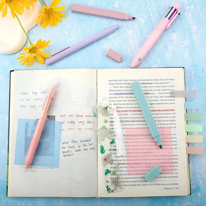 Lestp 24Pcs Bible Study Supplies Journal Kit Book Annotation Kit Aesthetic Pastel Highlights Pens Tabs Bookmarks Bags for Women Teens School Accessories Cute Colorful Bible Highlighters Pens No Bleed
